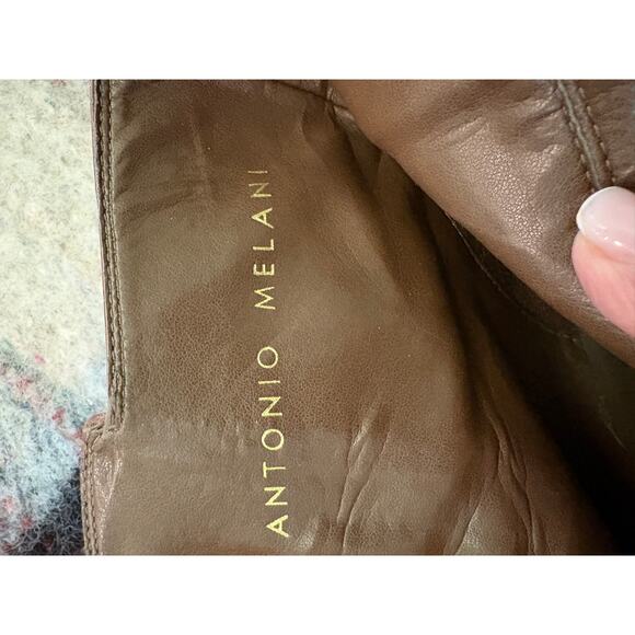 Antonio Melani Brown Leather Ankle Boots Heel Side Zip 8.5M DarkAcademia FLAW - Picture 5 of 11